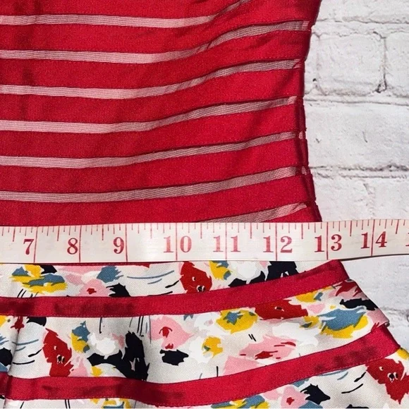 Diane von Furstenberg Silk Fit & Flare Dress | Red & Floral Stripe | Size 0 - Picture 6 of 11
